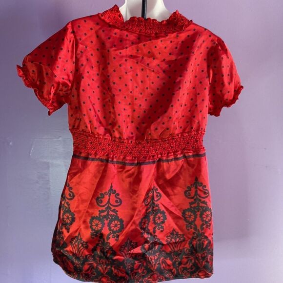 No Boundaries Satin Plunge Blouse | Red & Black | Juniors Size Medium - Picture 2 of 3